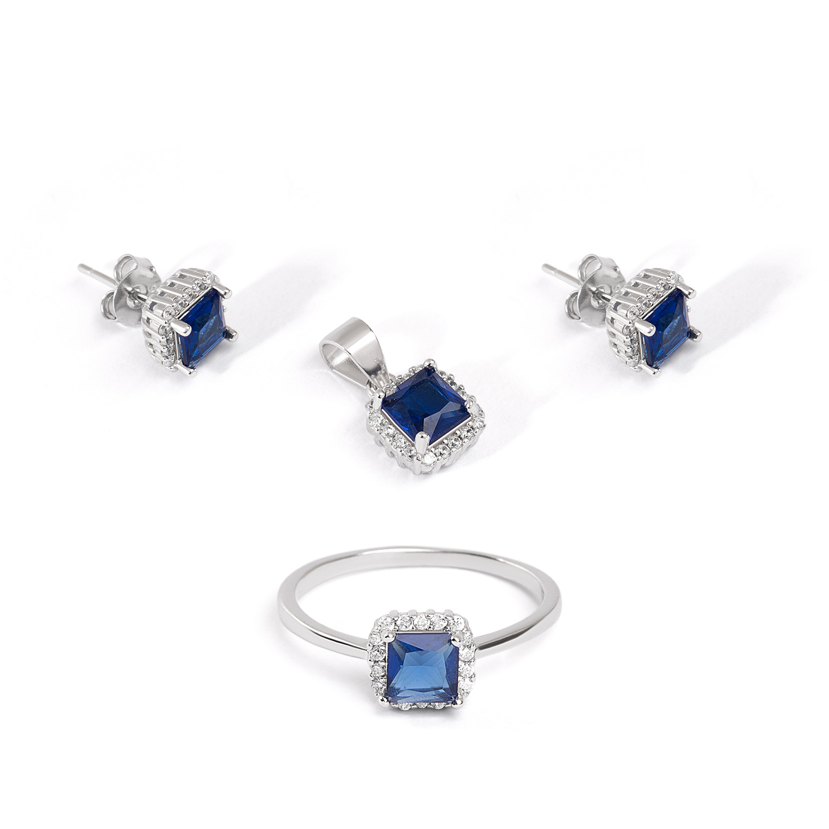 نیم ست نقره نگین دار مربع سرمه ای گالری طلا پرسته