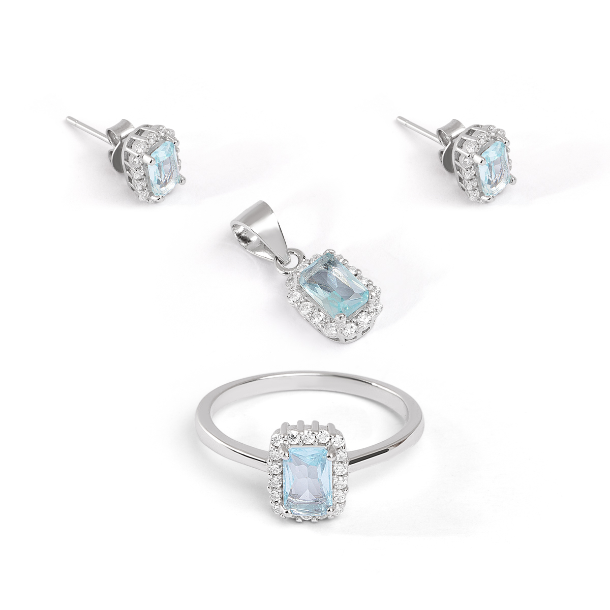 نیم ست نقره نگین دار مربع فیروزه ای گالری طلا پرسته