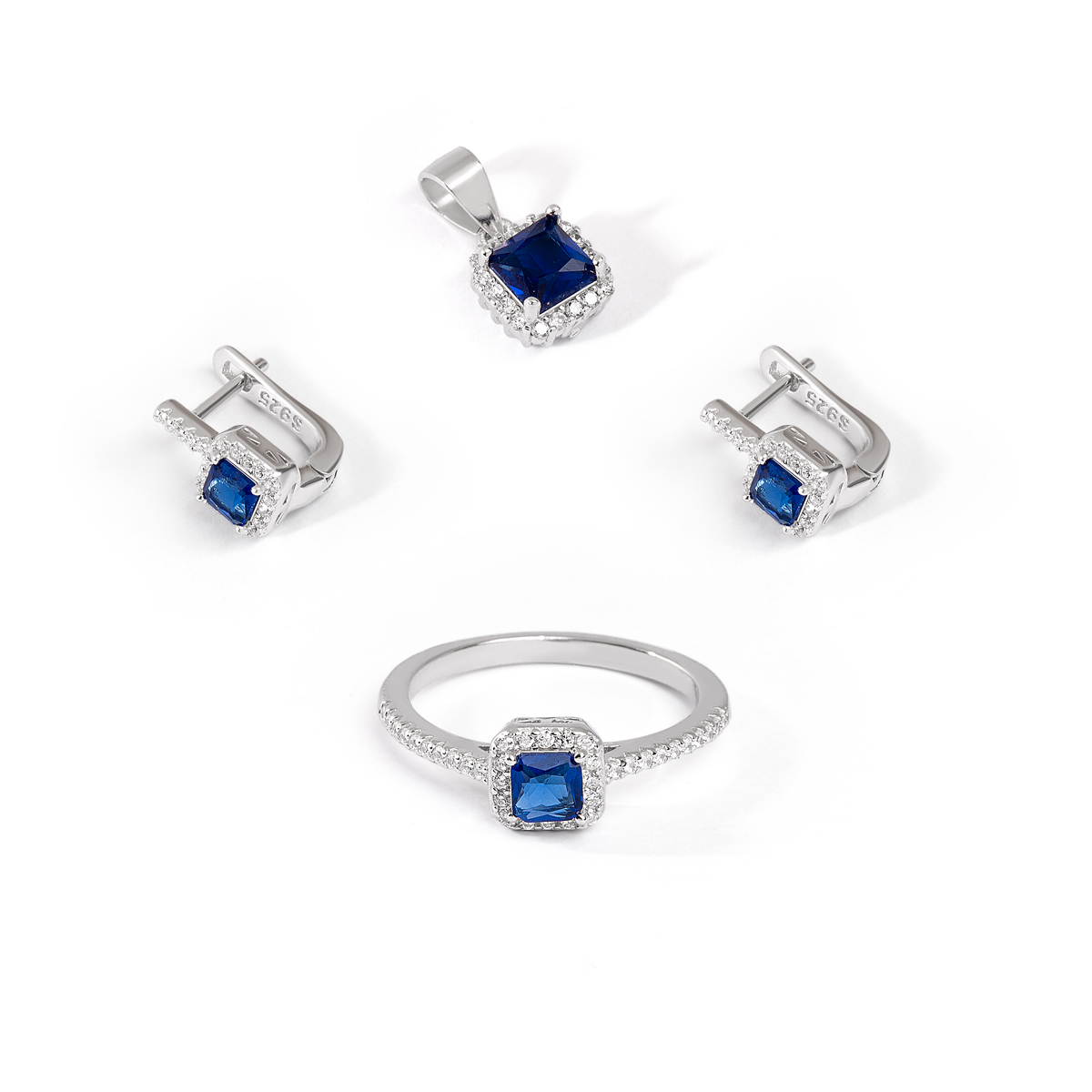 نیم ست نقره نگین دار مربع سرمه ای گالری طلا پرسته