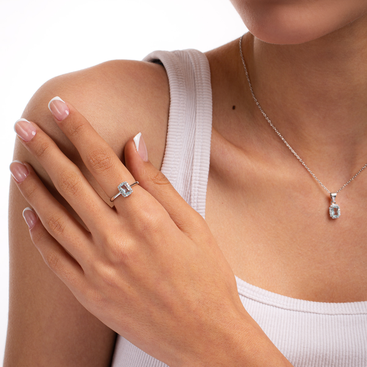 نیم ست نقره نگین دار مستطیل فیروزه ای گالری طلا پرسته