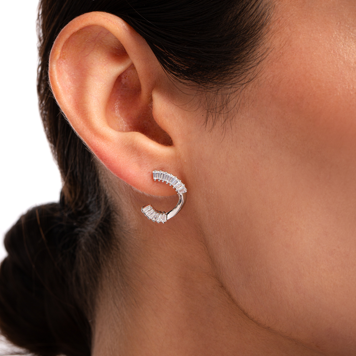 گوشواره نقره هلال باگت گالری طلا پرسته