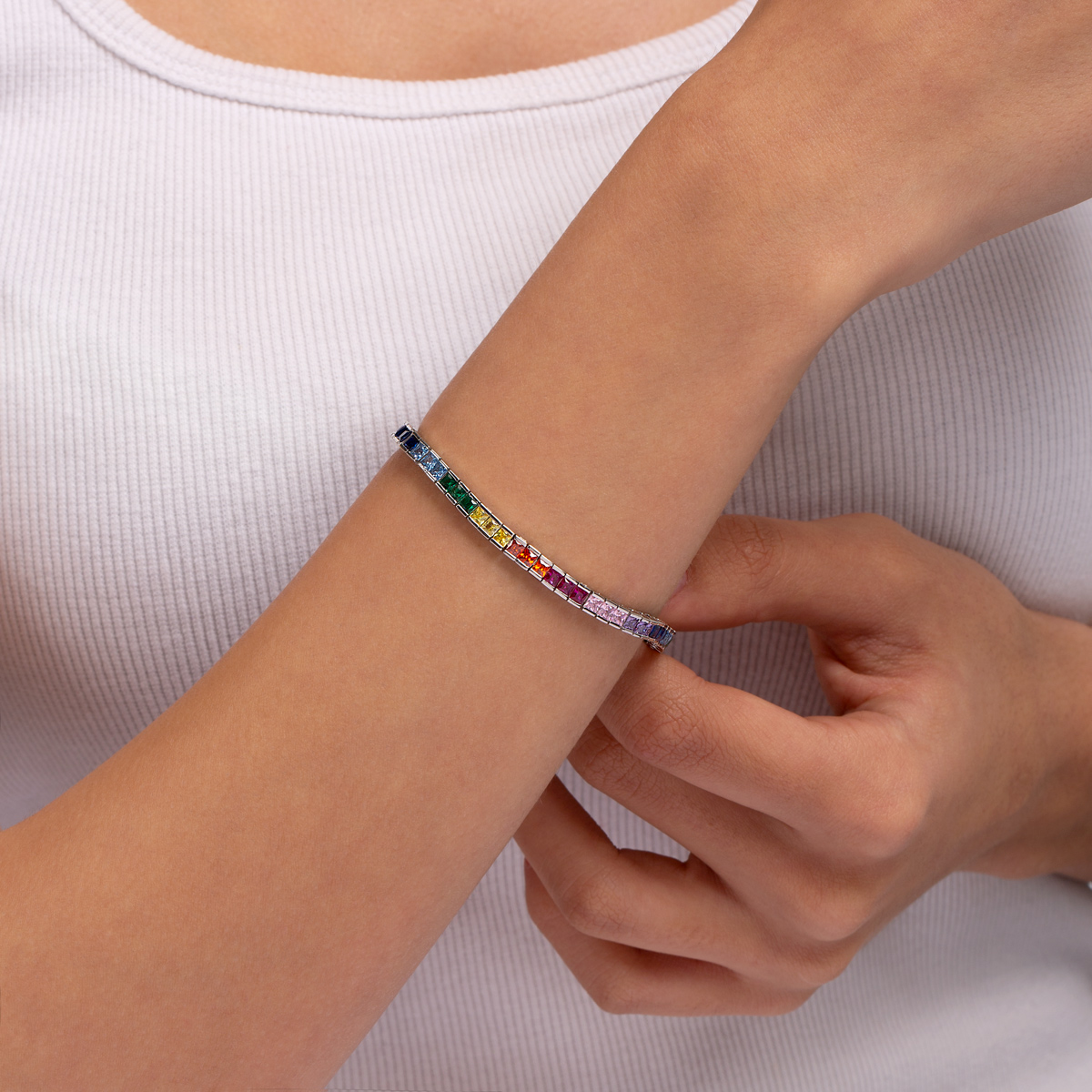 دستبند نقره تنیسی مولتی کالر گالری طلا پرسته