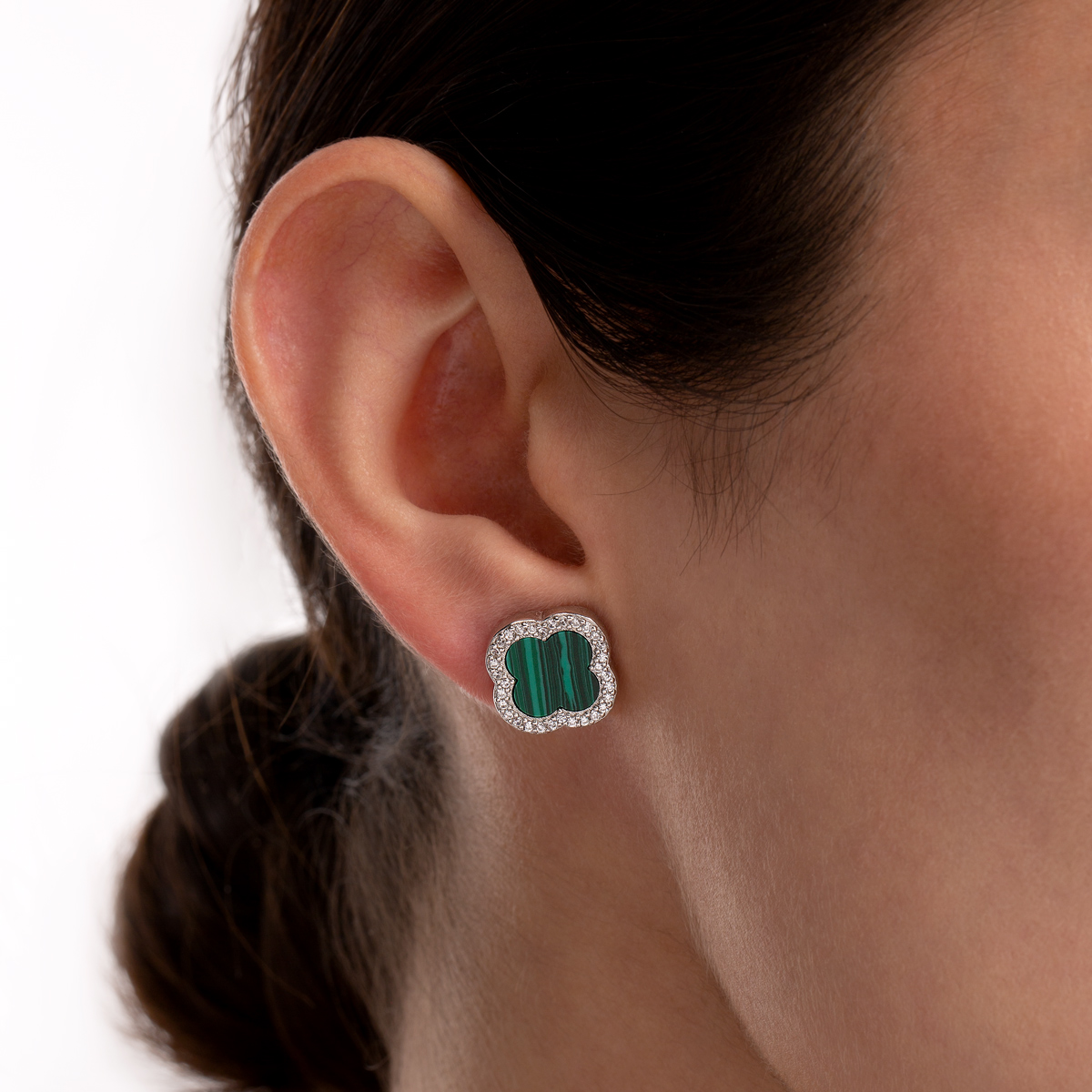 گوشواره نقره نگین دار ونکلیف سبز گالری طلا پرسته