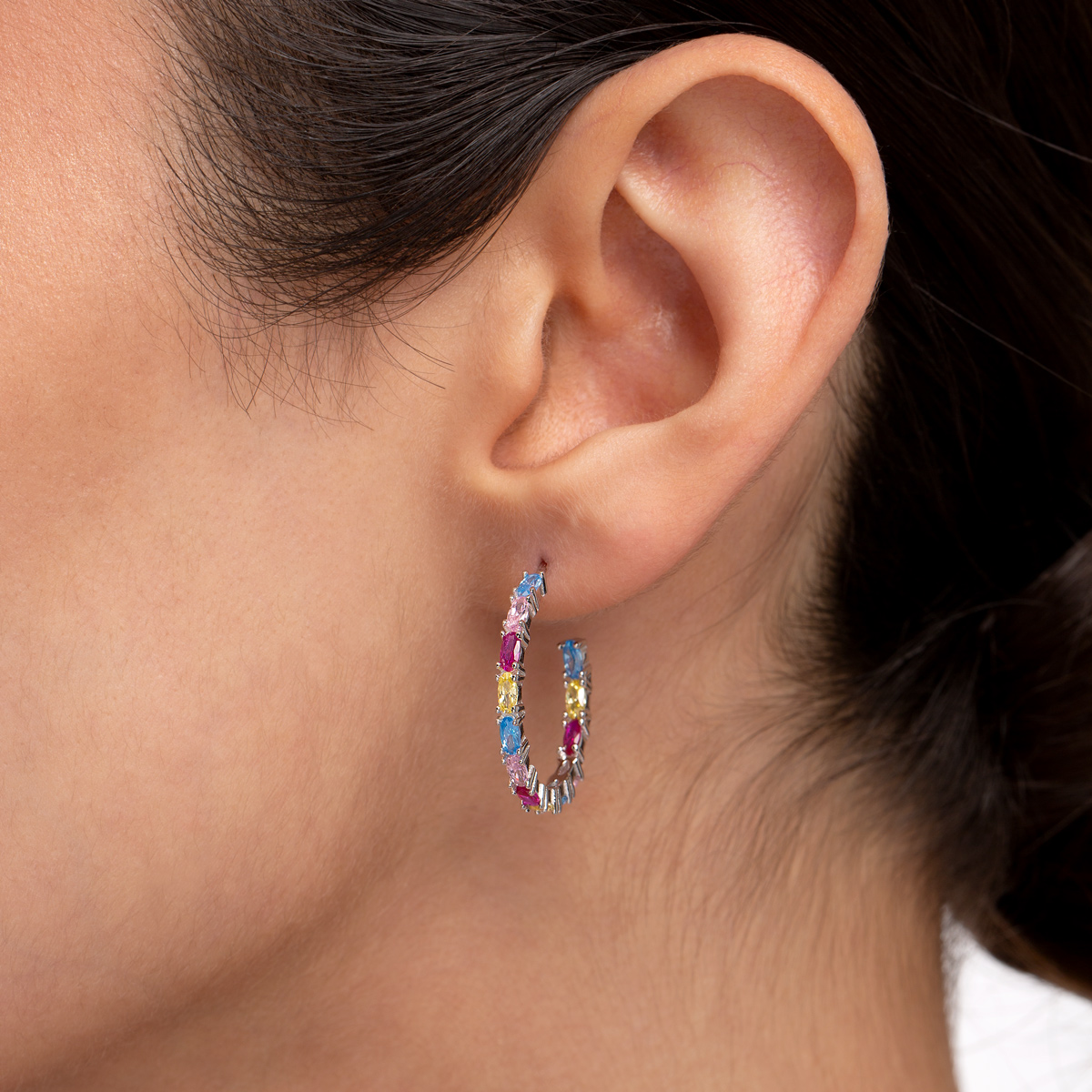 گوشواره نقره نگین دار دایره مولتی کالر گالری طلا پرسته