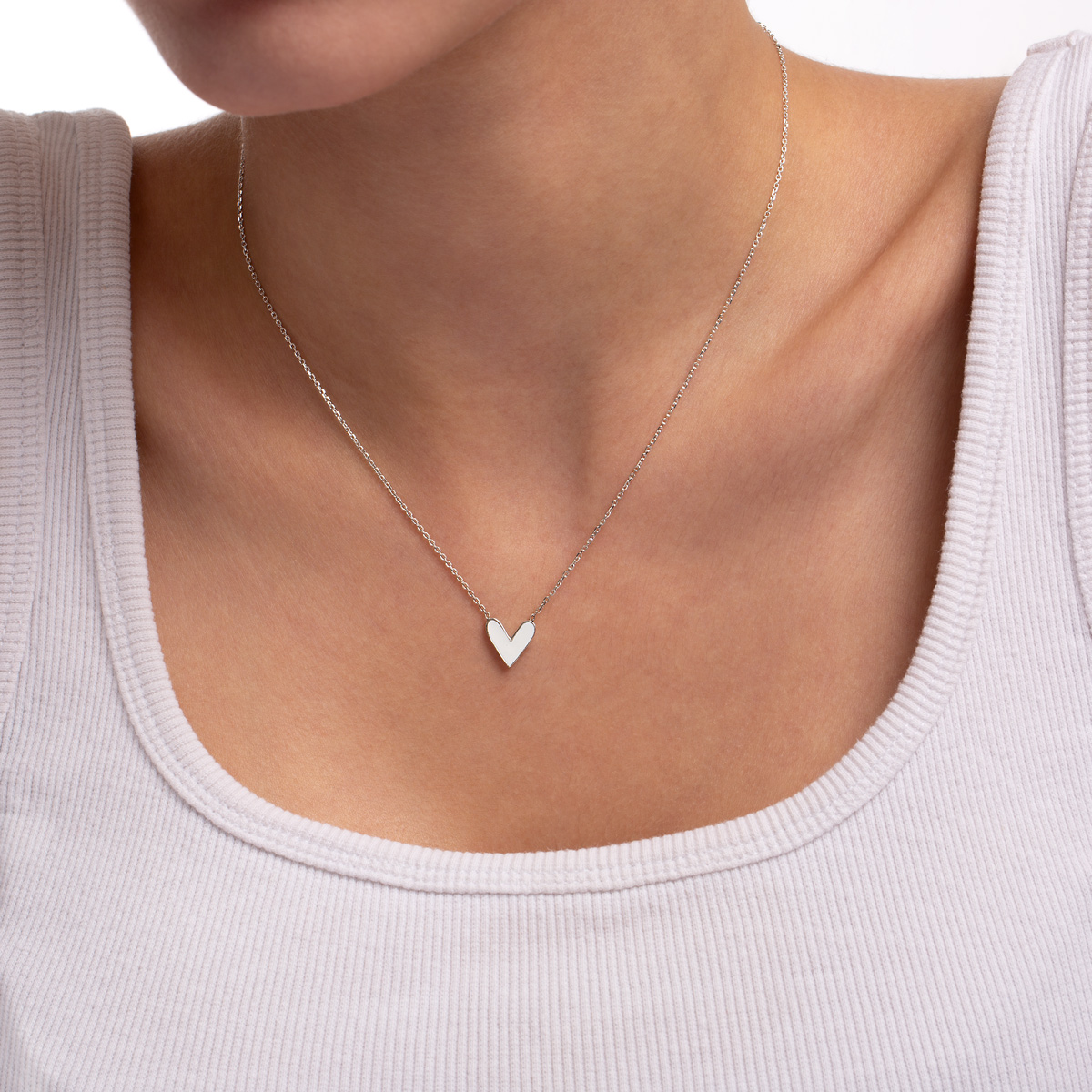 گردنبند نقره مینا کاری قلب سفید گالری طلا پرسته