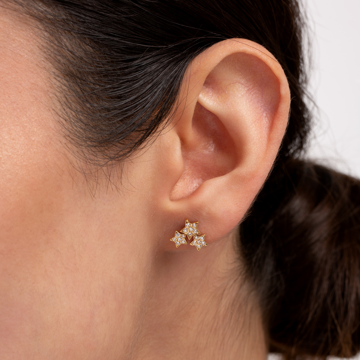 پیرسینگ طلا نگین دار سه ستاره گالری طلا پرسته