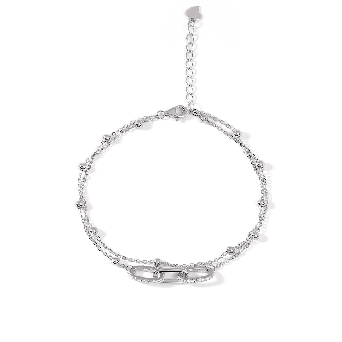 دستبند نقره دو دور زنجیر گوی کادنا گالری طلا پرسته