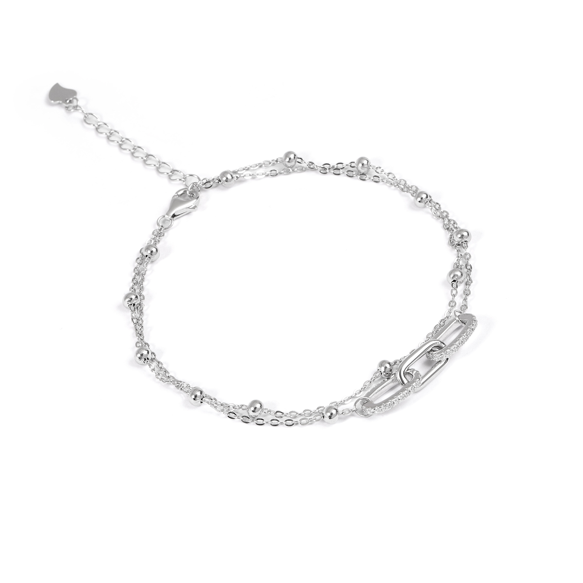 دستبند نقره دو دور زنجیر گوی کادنا گالری طلا پرسته