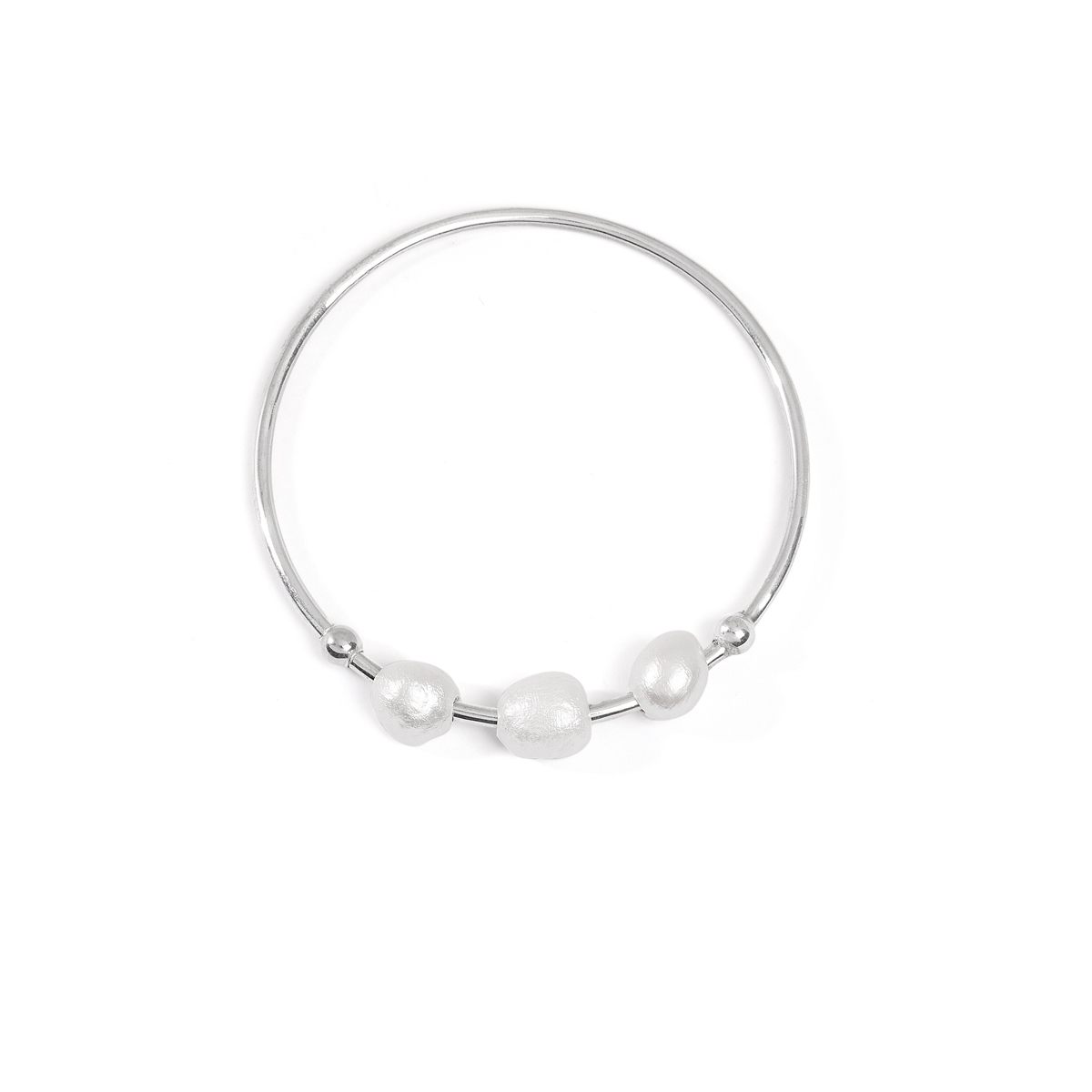 بنگل نقره سه مروارید و گوی گالری طلا پرسته