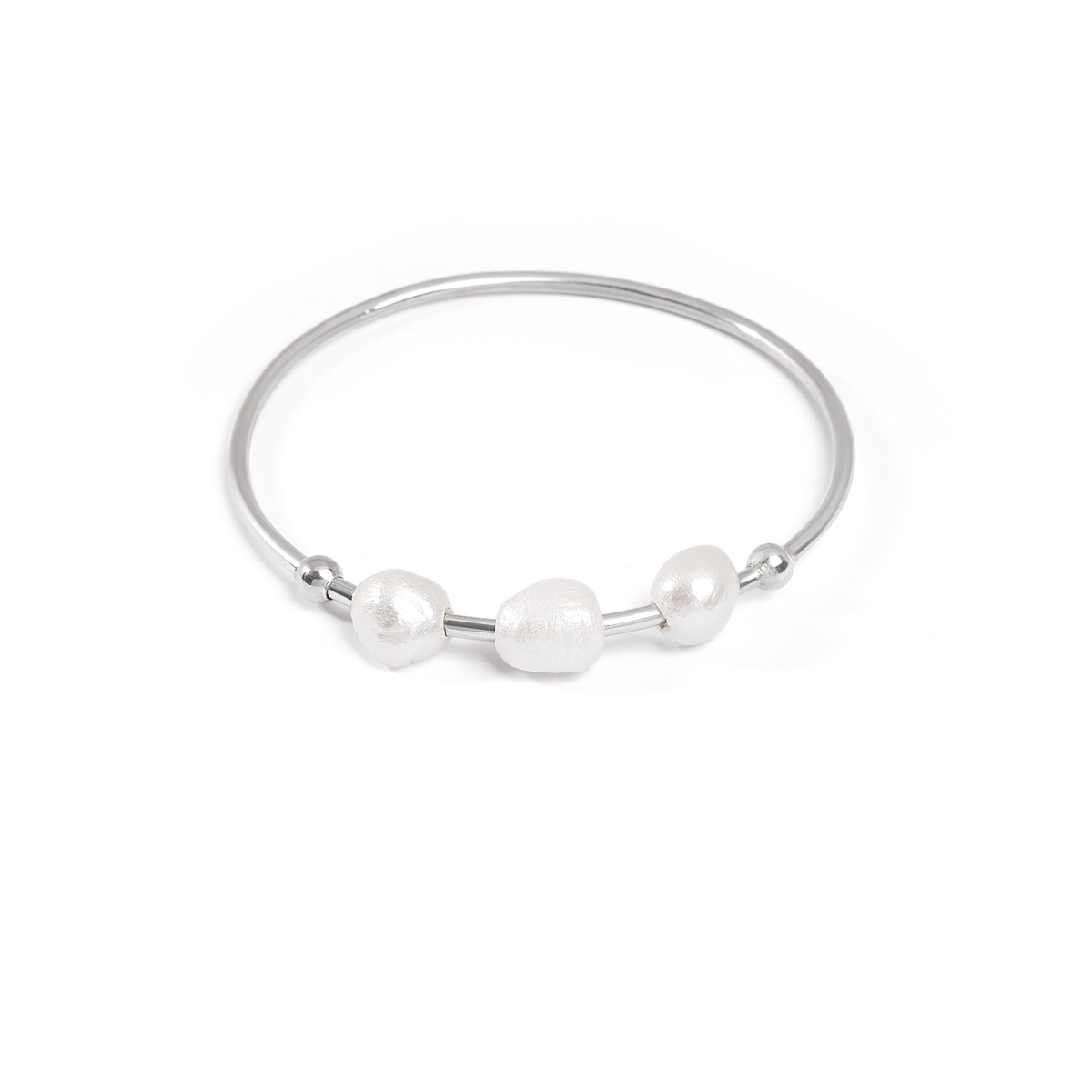 بنگل نقره سه مروارید و گوی گالری طلا پرسته