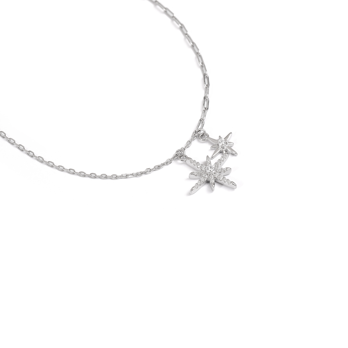 گردنبند نقره نگین دار دو ستاره گالری طلا پرسته