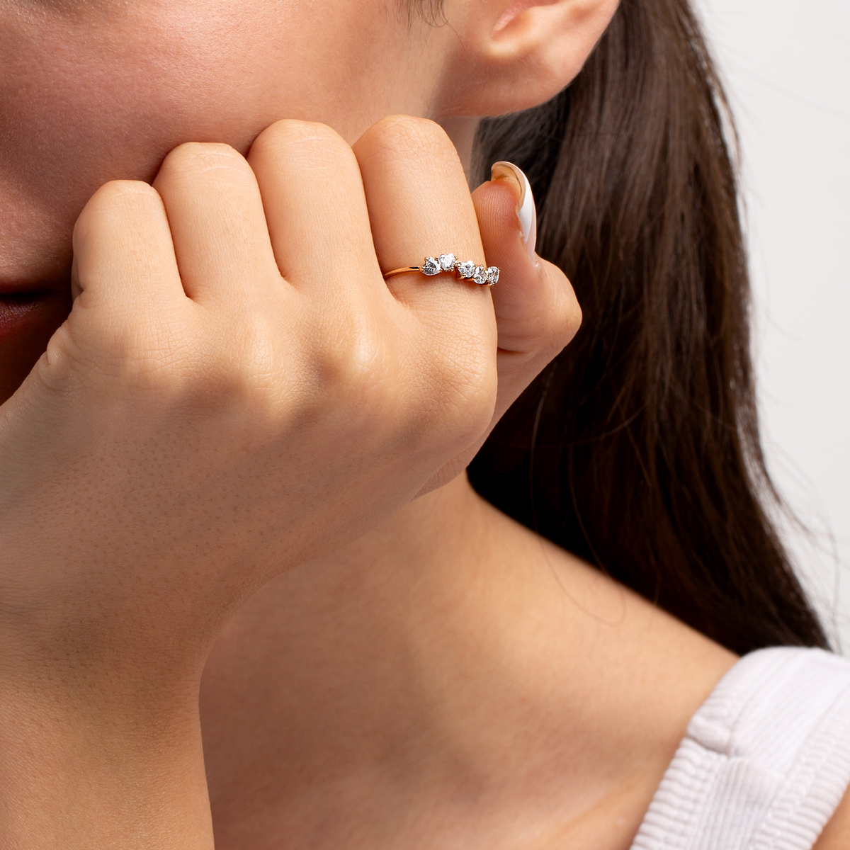 انگشتر طلا نگین دار پنج قلب گالری طلا پرسته